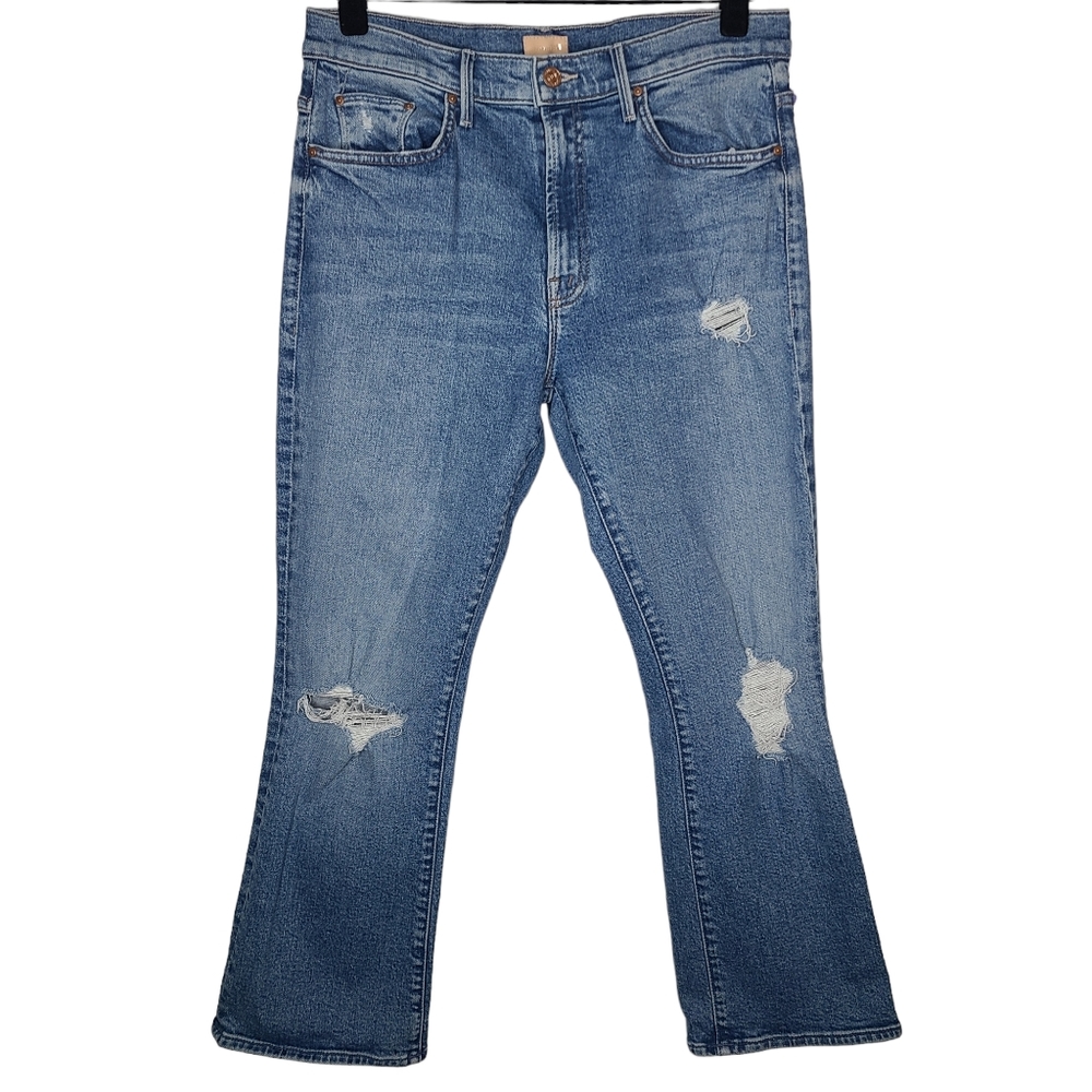 MOTHER The Insider Ankle High Rise Denim Jeans Bloom And Doom Size 32